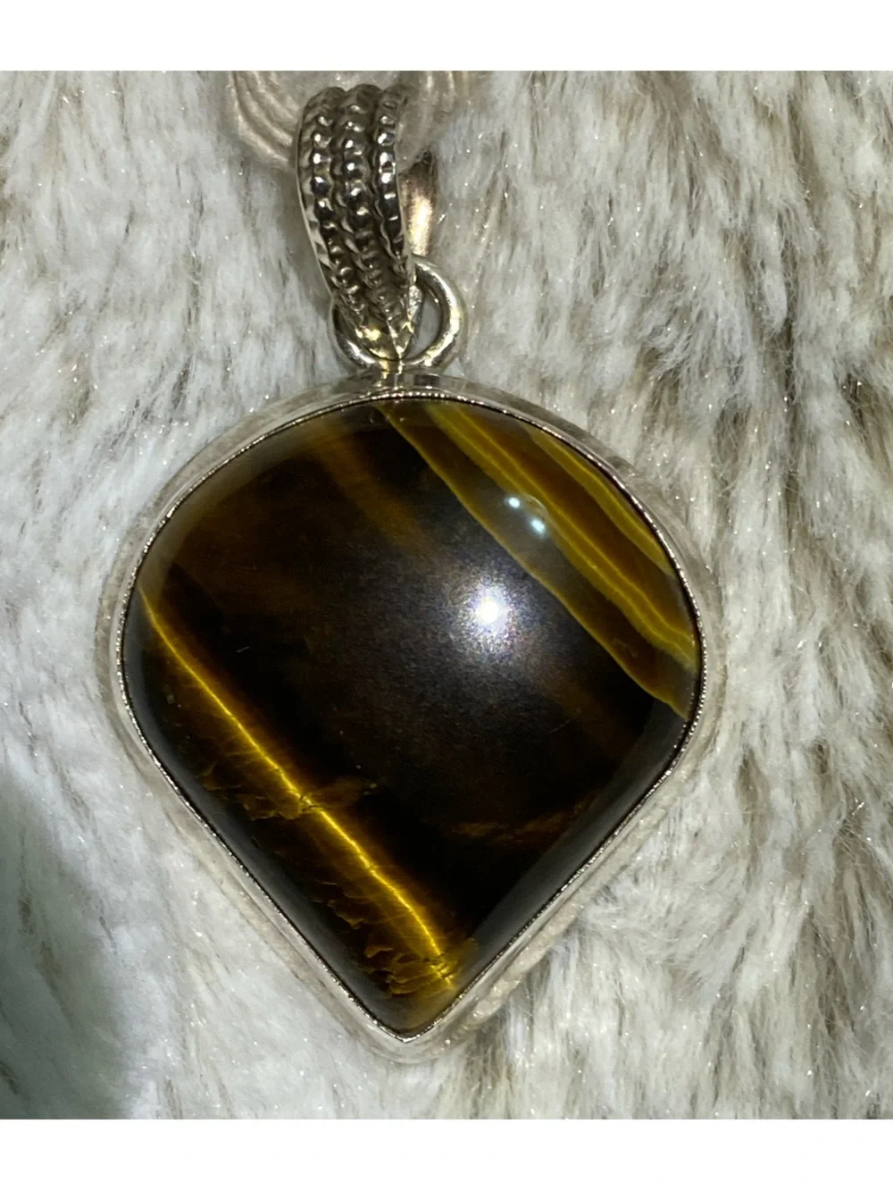 Teardrop Tiger's Eye Pendant in Sterling Setting - Brown/Gold